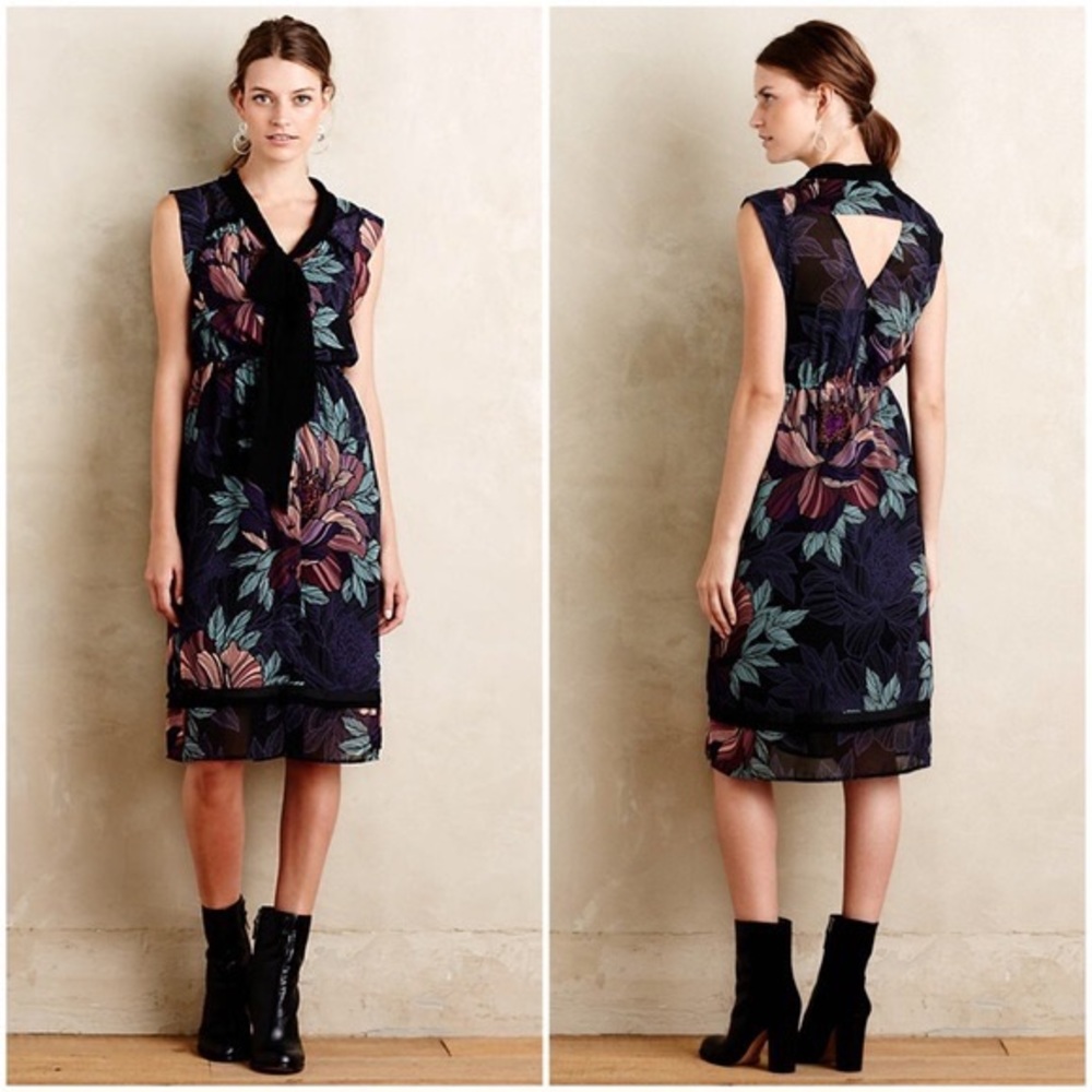 Anthropologie Maeve Breton Black Floral Dress